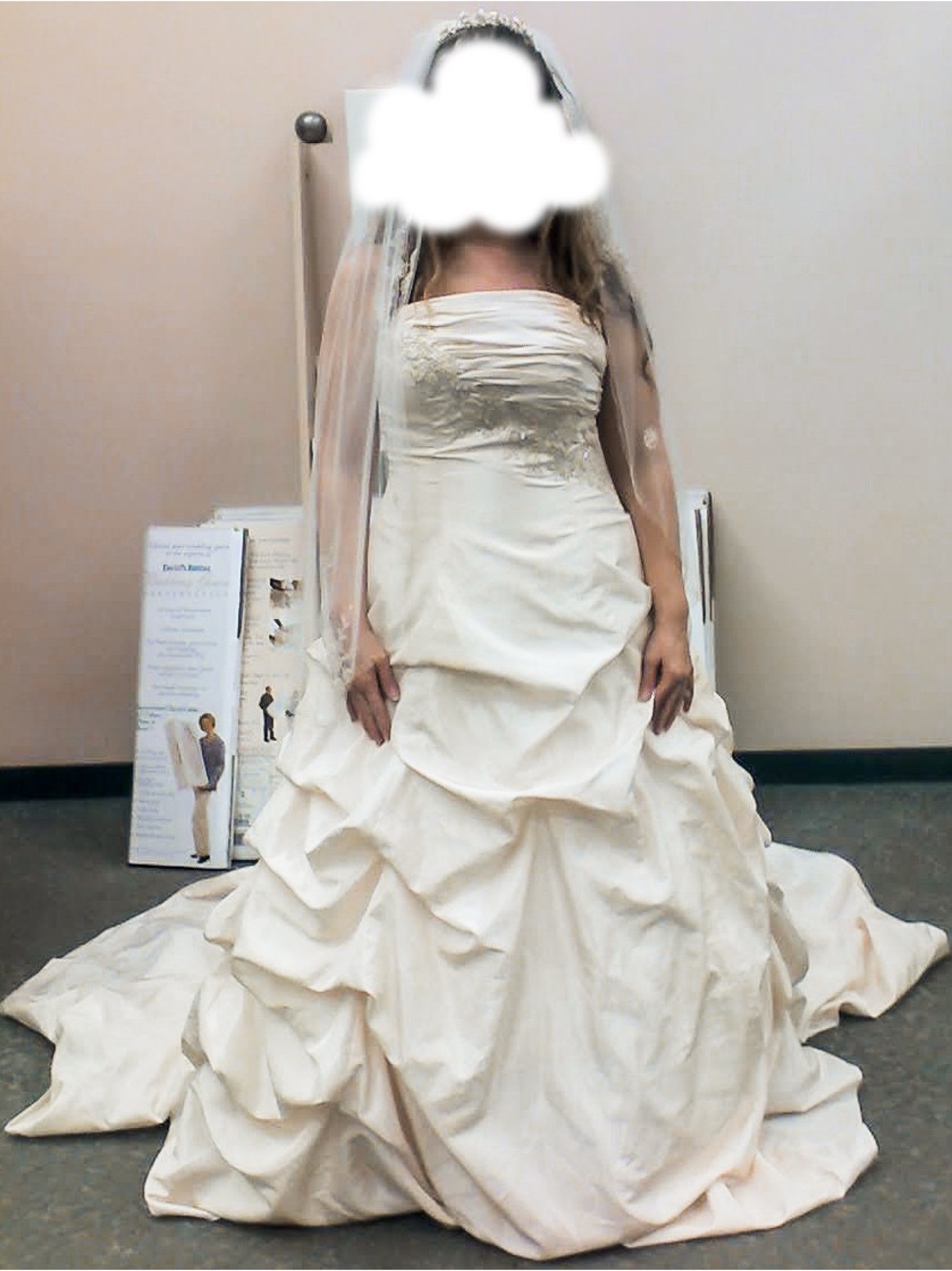 David's Bridal Light Gold Satin Wedding Dress
